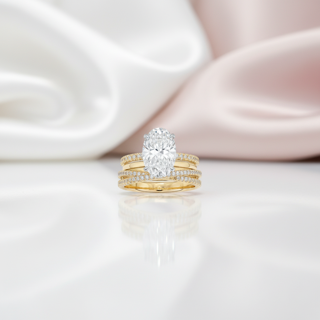 3.5 Carat Classic Oval Cut Yellow Gold Ring Set-Black Diamonds New York
