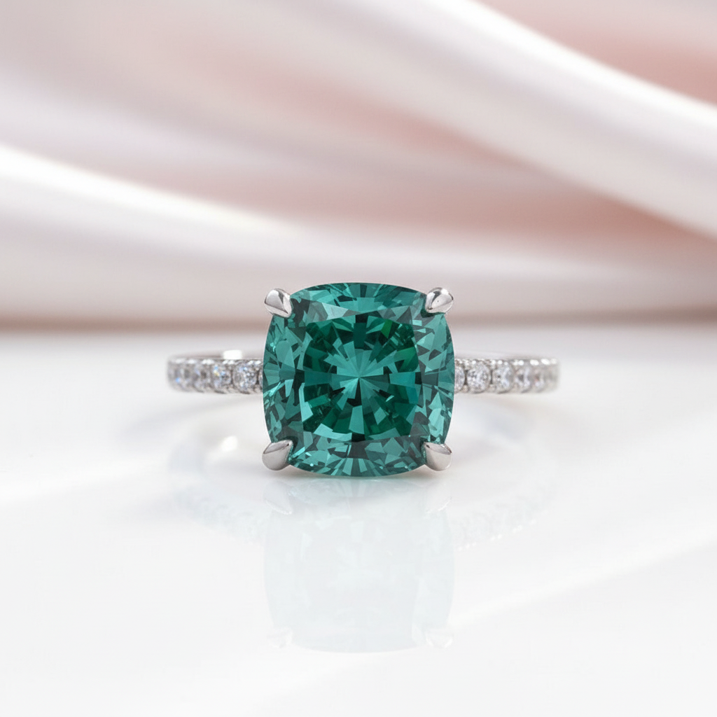 3.5 Carat Cushion Cut Paraiba Tourmaline Engagement Ring-Black Diamonds New York