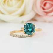 3.5 Carat Cushion Cut Paraiba Tourmaline Wedding Set-Black Diamonds New York