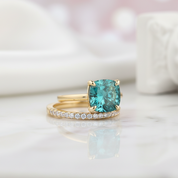 3.5 Carat Cushion Cut Paraiba Tourmaline Wedding Set-Black Diamonds New York