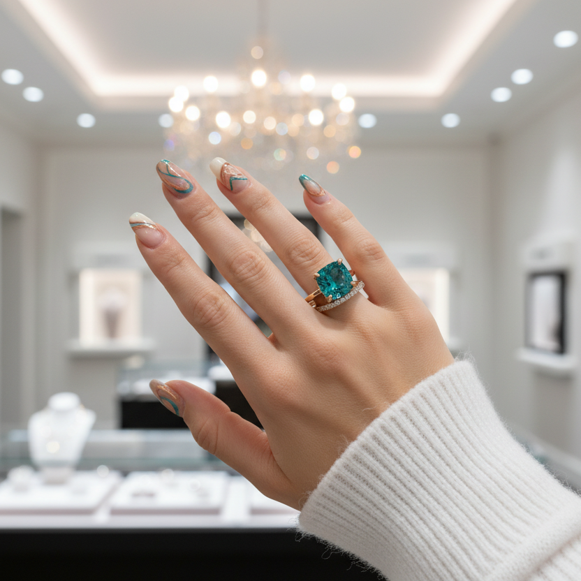 3.5 Carat Cushion Cut Paraiba Tourmaline Wedding Set-Black Diamonds New York