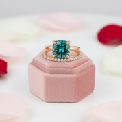 3.5 Carat Cushion Cut Paraiba Tourmaline Wedding Set-Black Diamonds New York