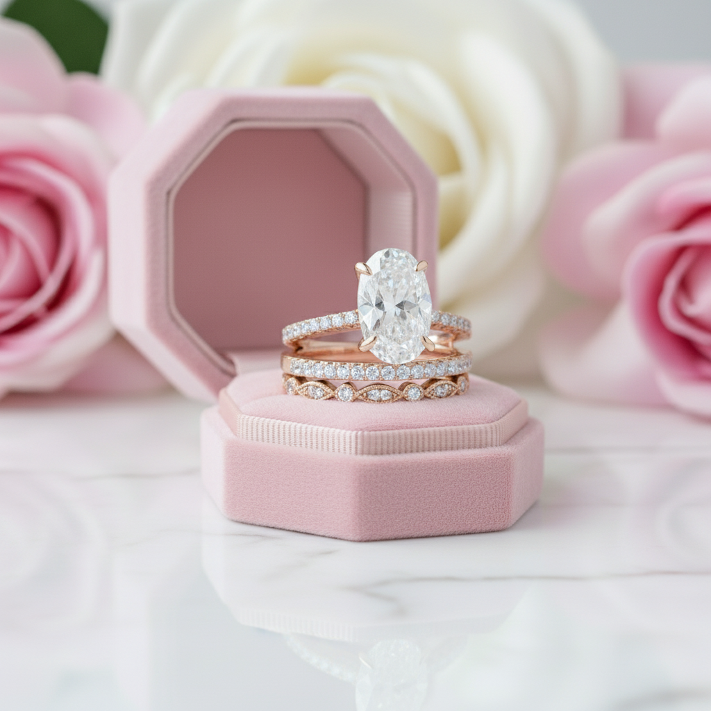 3.5 carat Oval Cut 3-Pieces Rose Gold Wedding Ring Set-Black Diamonds New York