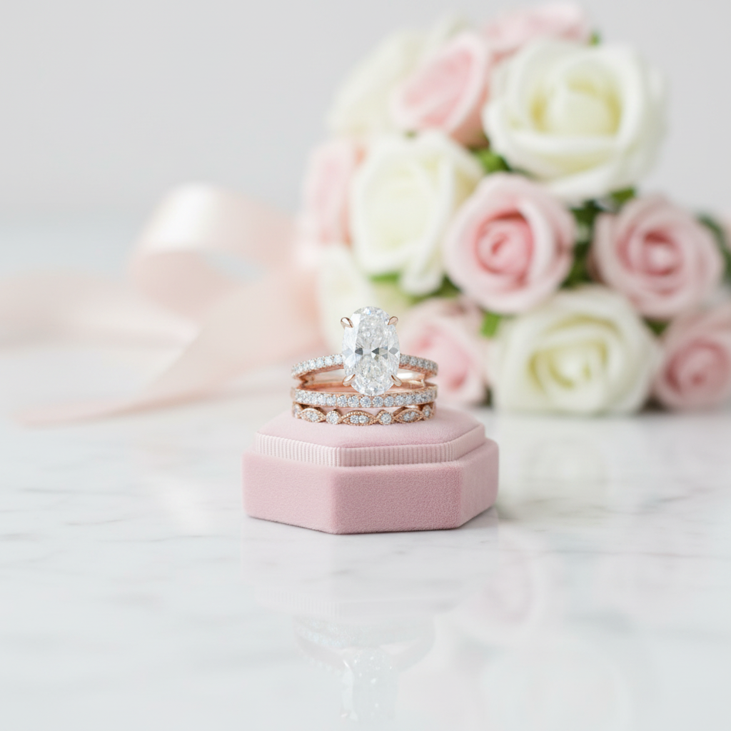 3.5 carat Oval Cut 3-Pieces Rose Gold Wedding Ring Set-Black Diamonds New York