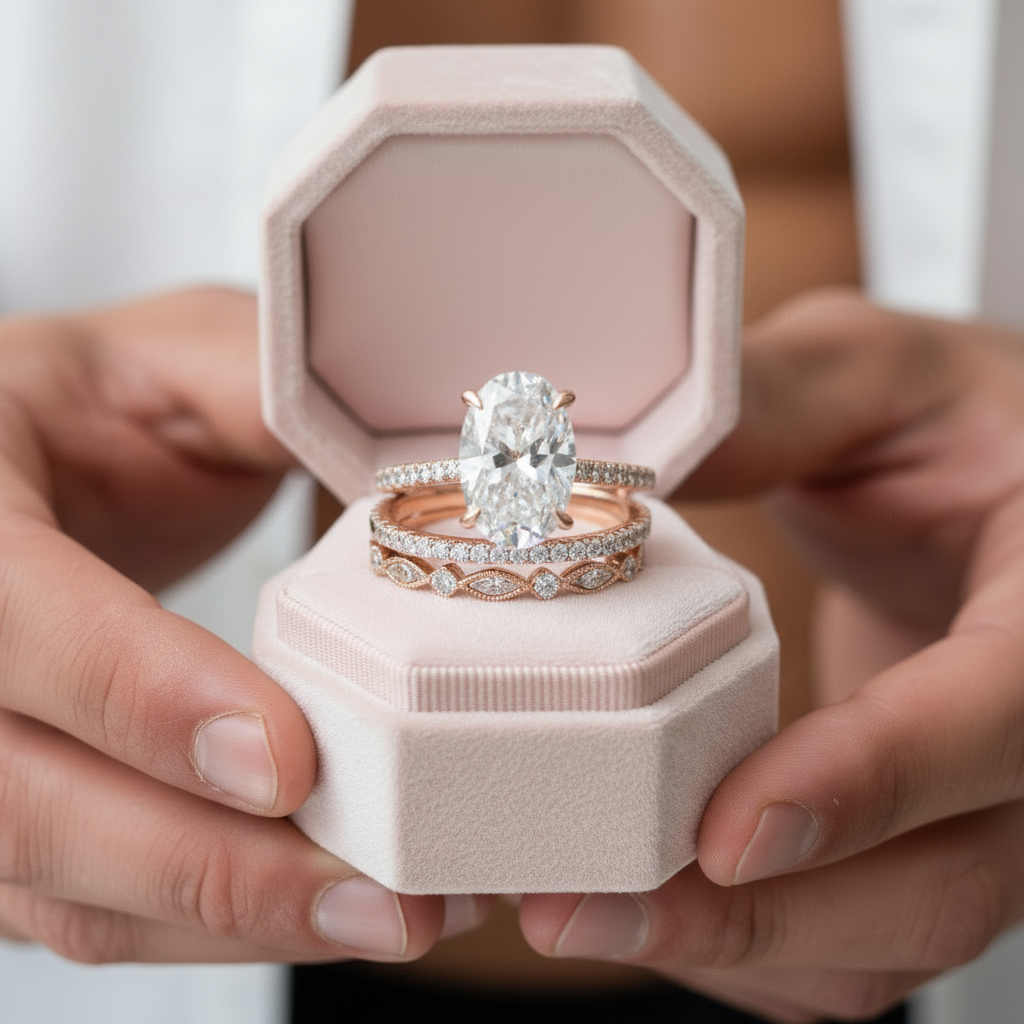 3.5 carat Oval Cut 3-Pieces Rose Gold Wedding Ring Set-Black Diamonds New York