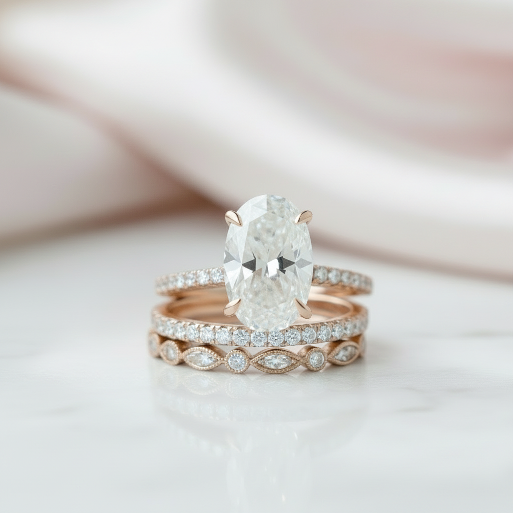 3.5 carat Oval Cut 3-Pieces Rose Gold Wedding Ring Set-Black Diamonds New York