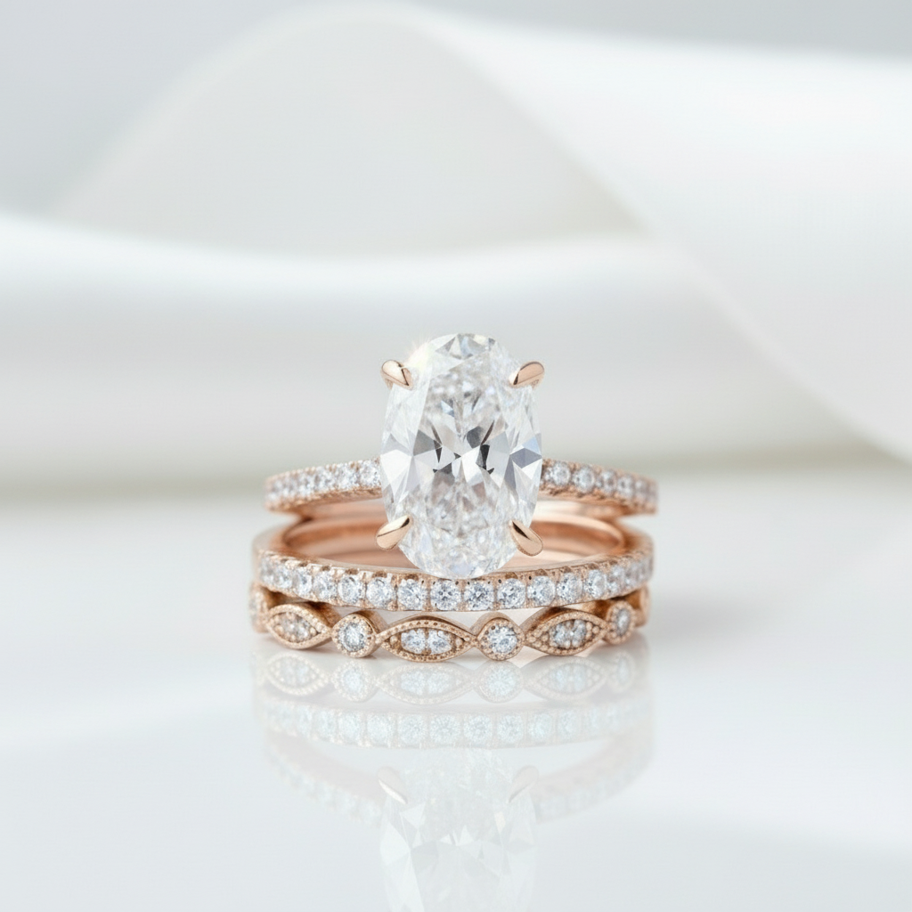 3.5 carat Oval Cut 3-Pieces Rose Gold Wedding Ring Set-Black Diamonds New York