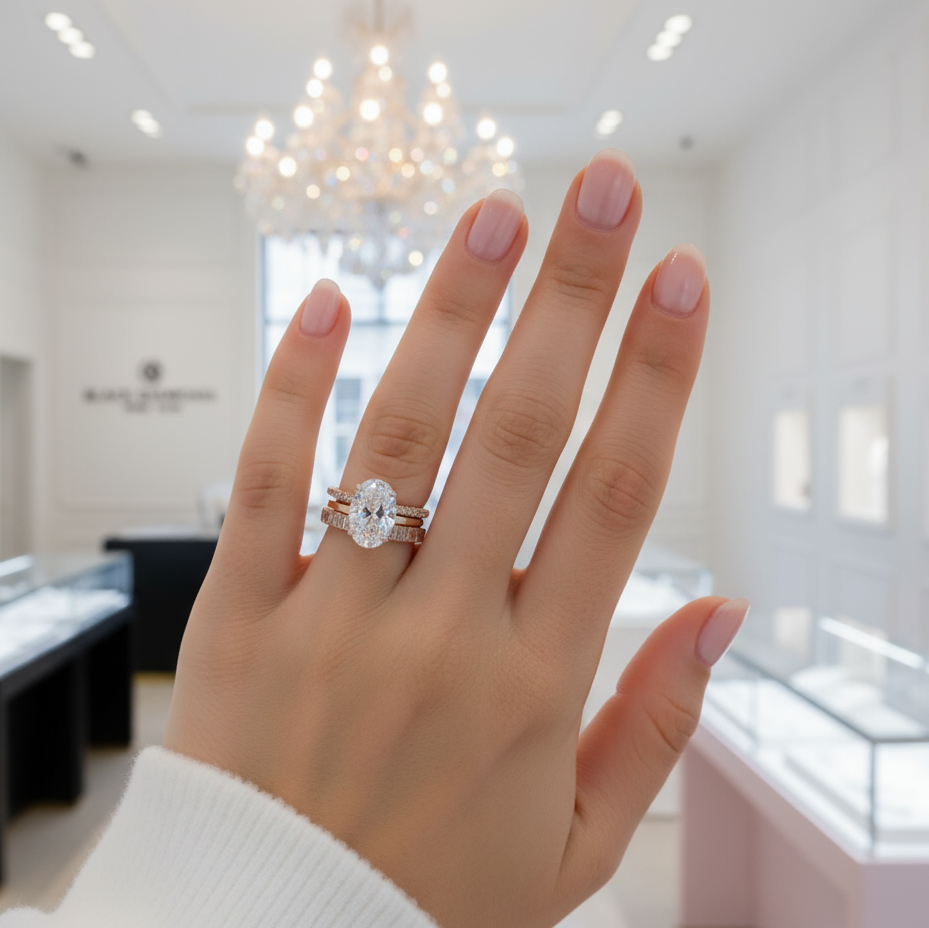 3.5 Carat Oval Cut Elegant Rose Gold Classic Wedding Ring Set-Black Diamonds New York