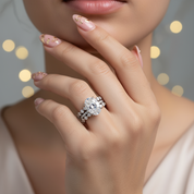 3.5 Carat Oval Cut Simulated Diamond Bridal Ring Set-Black Diamonds New York