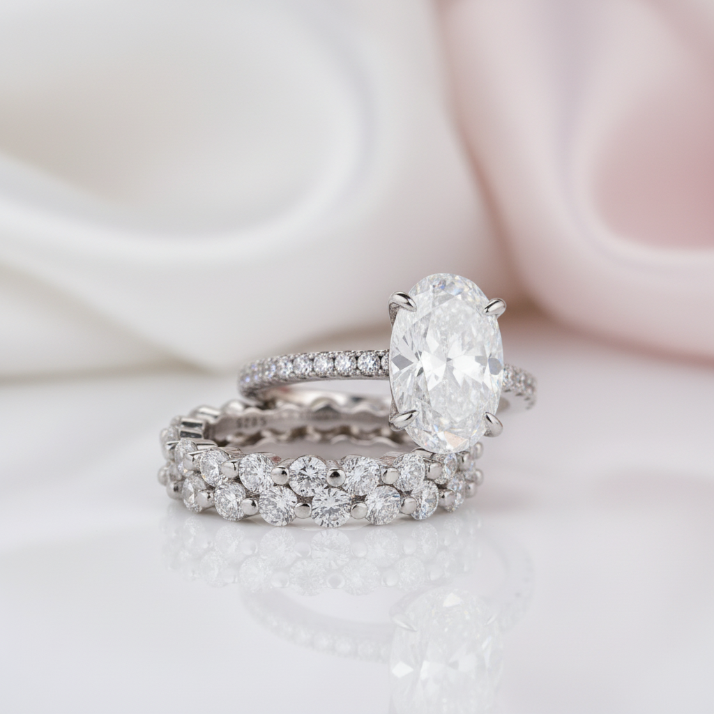 3.5 Carat Oval Cut Simulated Diamond Option Bridal Ring Set-Black Diamonds New York