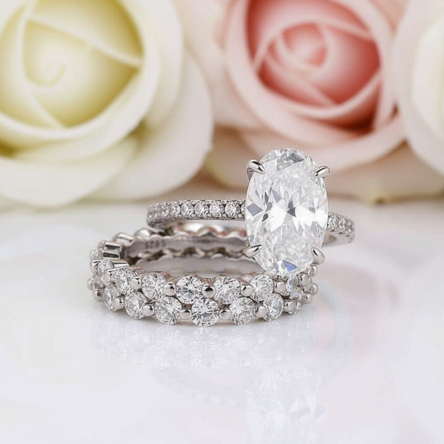 3.5 Carat Oval Cut Simulated Diamond Bridal Ring Set-Black Diamonds New York