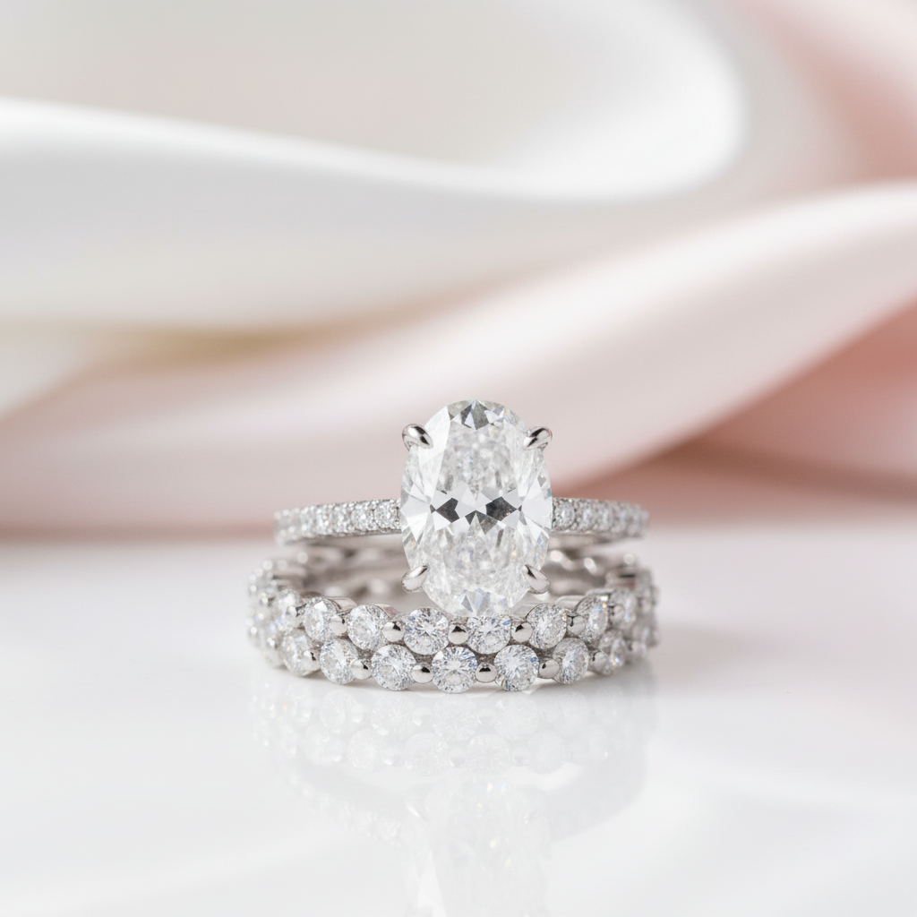 3.5 Carat Oval Cut Simulated Diamond Option Bridal Ring Set-Black Diamonds New York