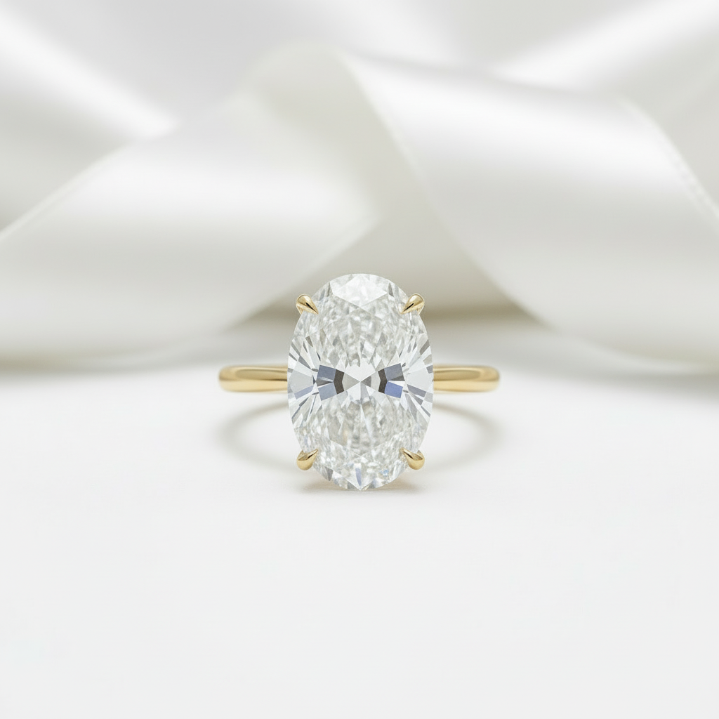 3.5 Carat Oval Cut Yellow Gold Bridal Ring-Black Diamonds New York