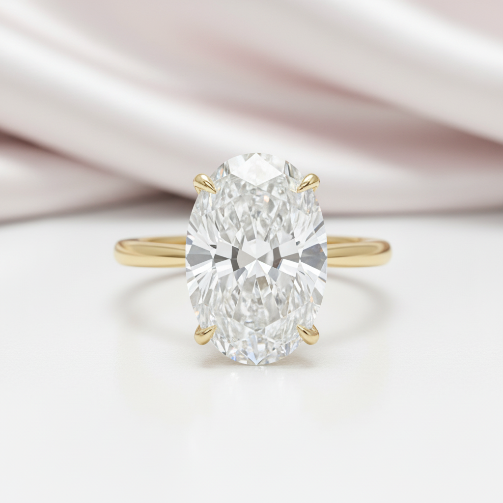 3.5 Carat Oval Cut Yellow Gold Bridal Ring-Black Diamonds New York