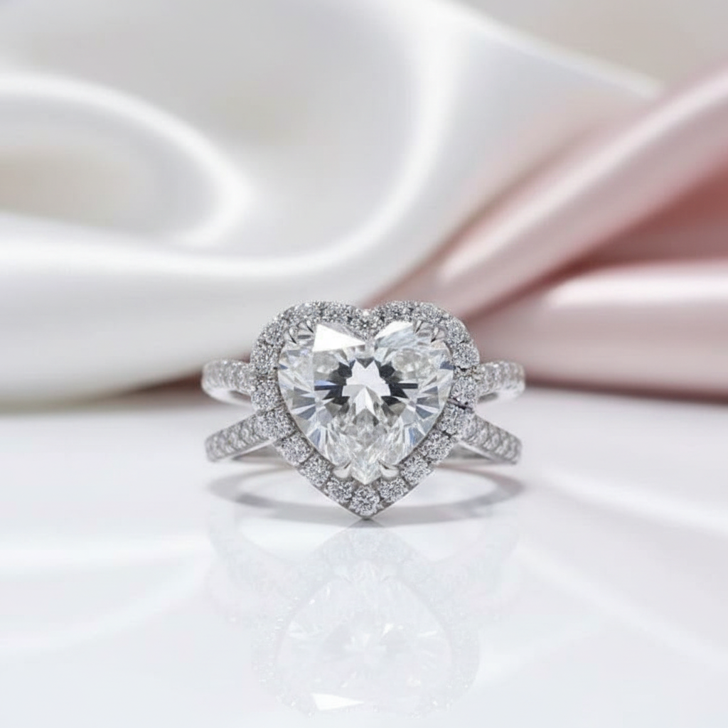 3.5 Carat Split Shank Halo Heart Cut Engagement Ring-Black Diamonds New York
