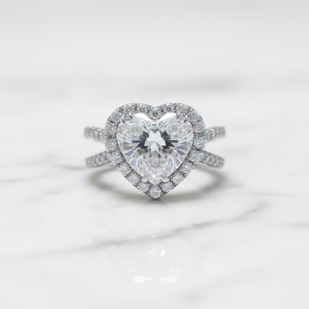3.5 Carat Split Shank Halo Heart Cut Engagement Ring-Black Diamonds New York