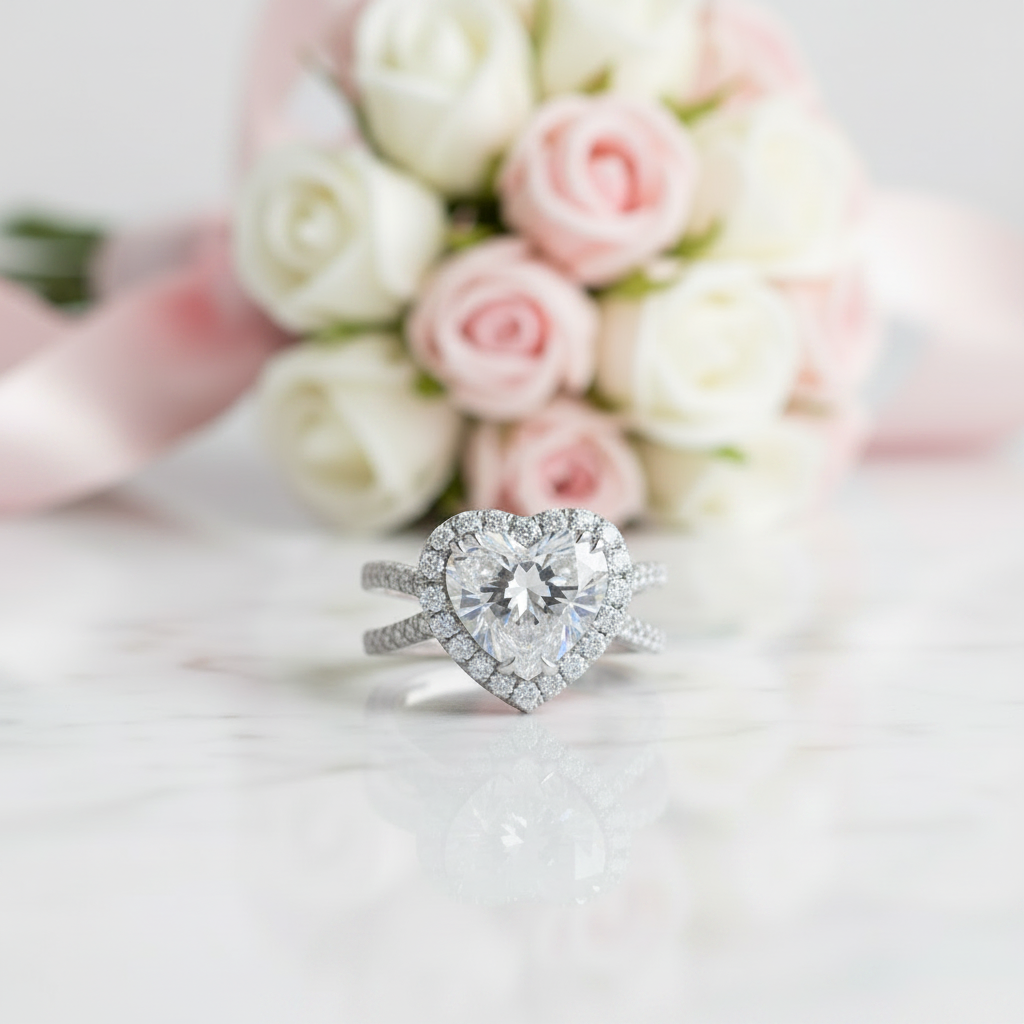 3.5 Carat Split Shank Halo Heart Cut Engagement Ring-Black Diamonds New York