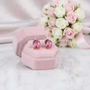 3.5 Ct Oval Pink Topaz with 0.07 Ct Diamond Options 14k Rose Gold Earrings-Black Diamonds New York