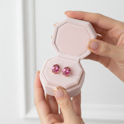 3.5 Ct Oval Pink Topaz with 0.07 Ct Diamond Options 14k Rose Gold Earrings-Black Diamonds New York