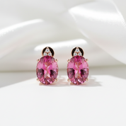 3.5 Ct Oval Pink Topaz with 0.07 Ct Diamond Options 14k Rose Gold Earrings-Black Diamonds New York