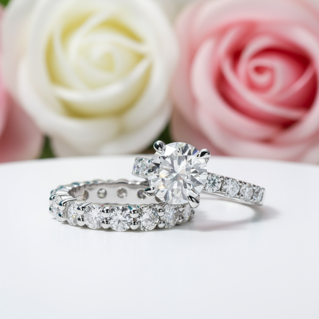 3.5 Ct Round Cut Diamond Eternity White Gold Ring Set-Black Diamonds New York