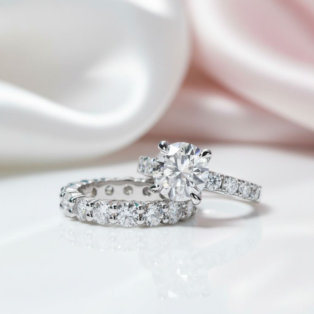 3.5 Ct Round Cut Diamond Option Eternity White Gold Ring Set-Black Diamonds New York