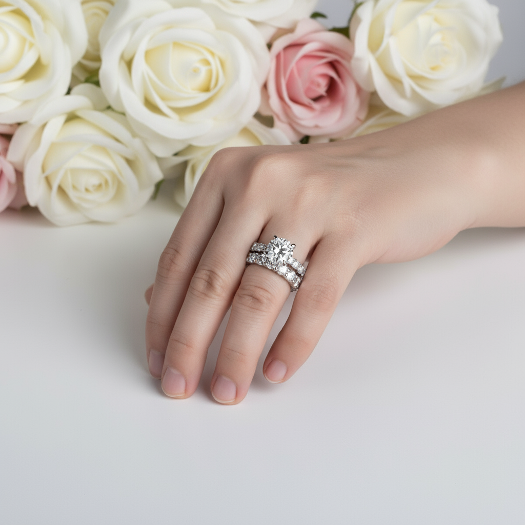 3.5 Ct Round Cut Diamond Eternity White Gold Ring Set-Black Diamonds New York