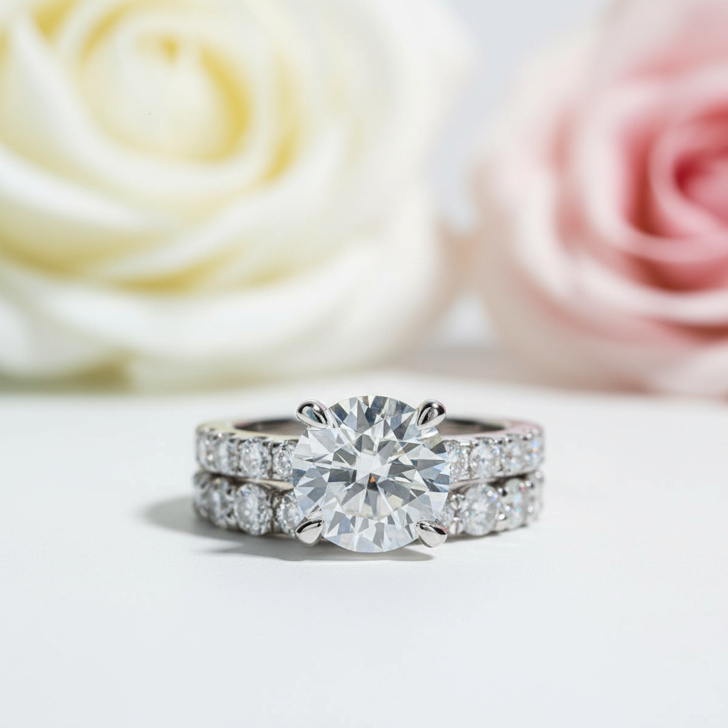 3.5 Ct Round Cut Diamond Eternity White Gold Ring Set-Black Diamonds New York