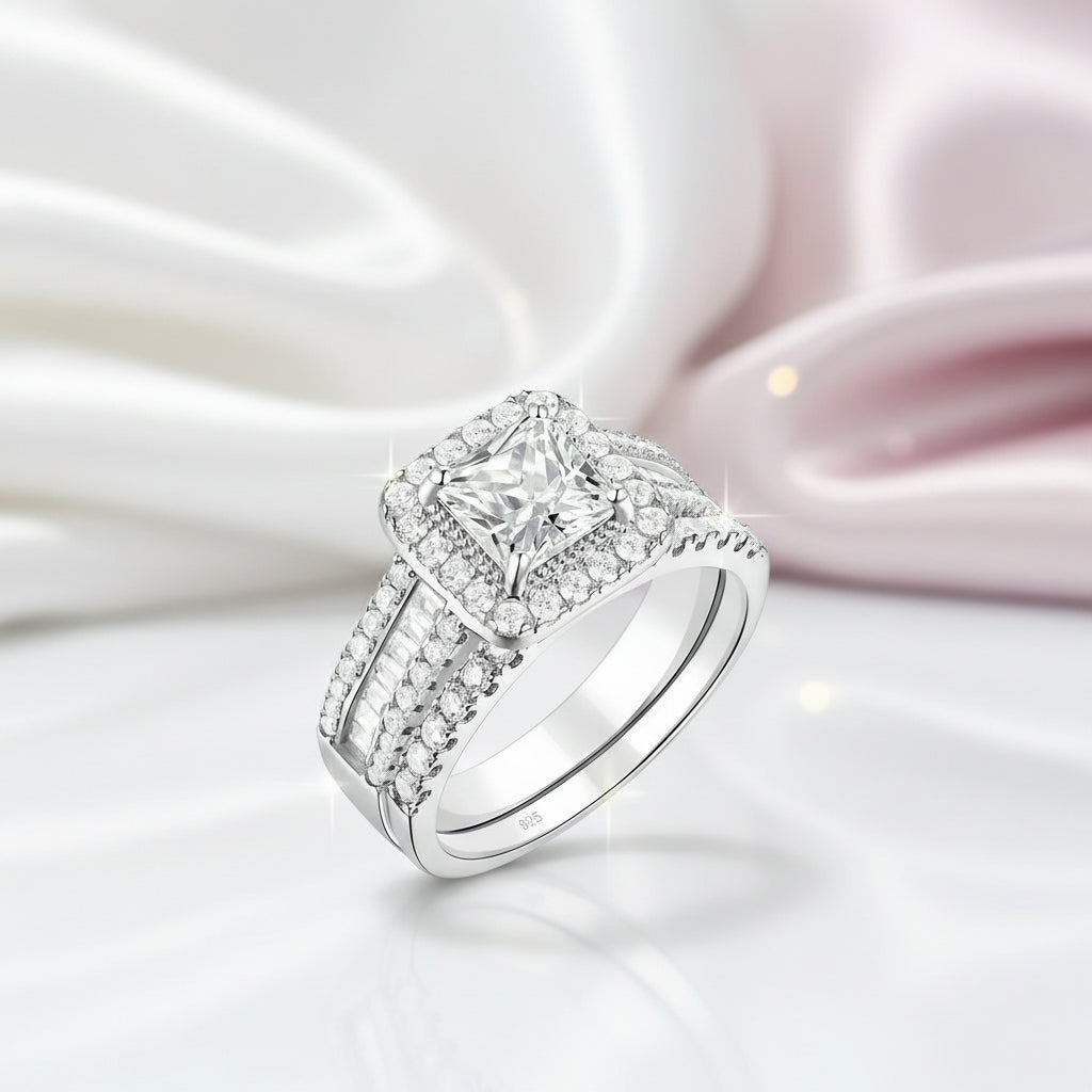 3.5 Ctw Princess Cut Diamond Wedding Ring Set-Black Diamonds New York