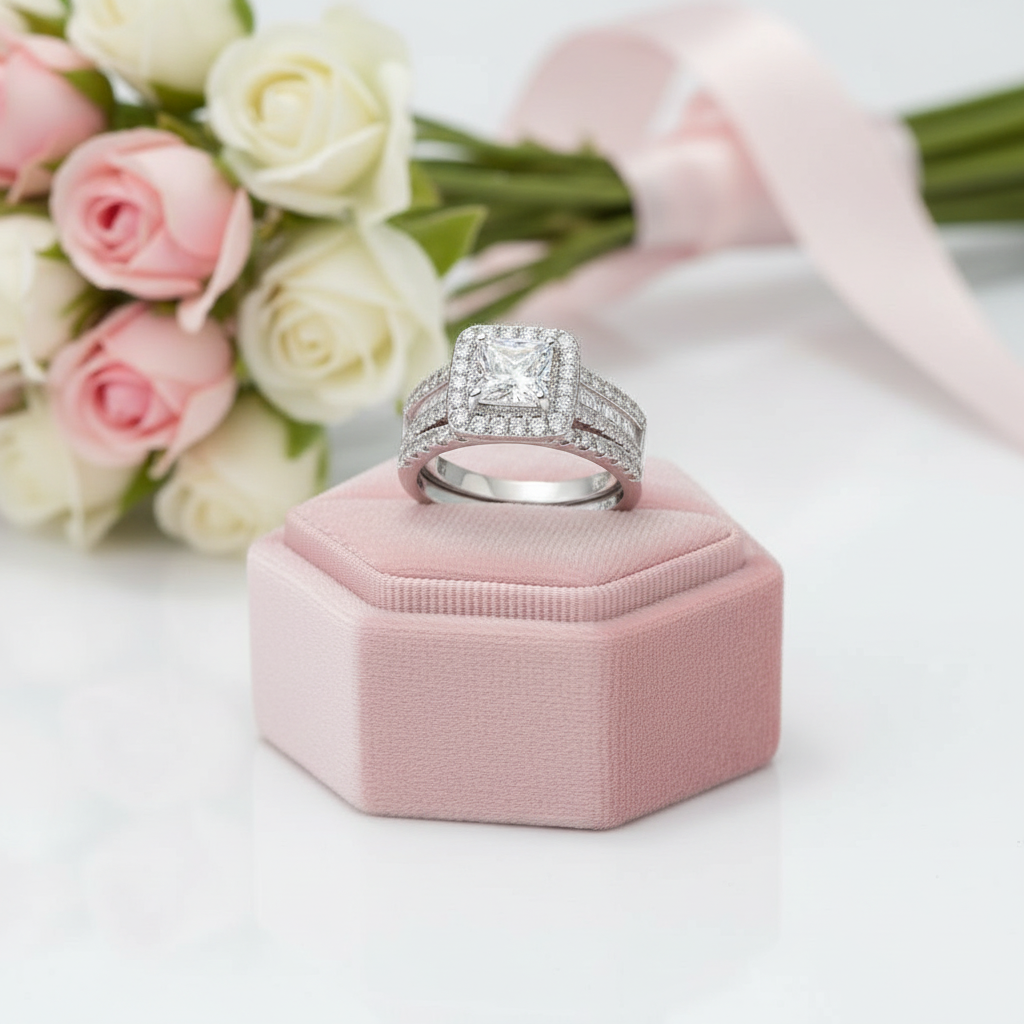 3.5 Ctw Princess Cut Diamond Wedding Ring Set-Black Diamonds New York