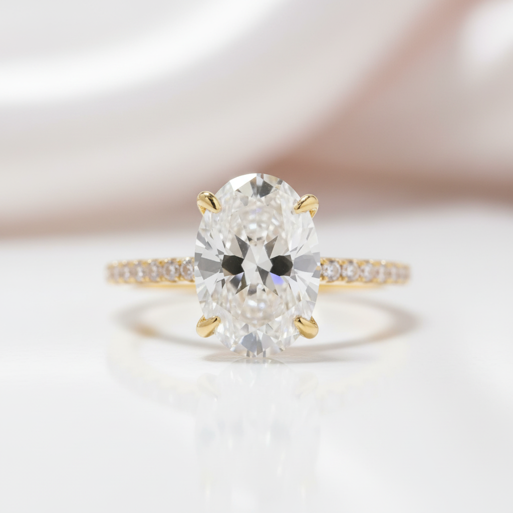 3.50ct Oval Cut Diamond Option Yellow Gold Engagement Ring-Black Diamonds New York
