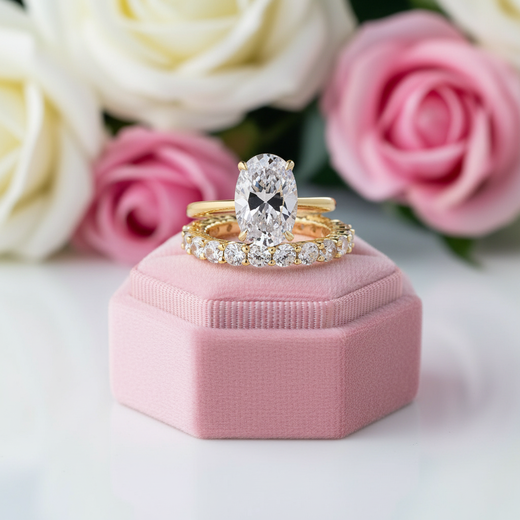 3.50ct Oval Cut Yellow Gold Wedding Ring Set-Black Diamonds New York