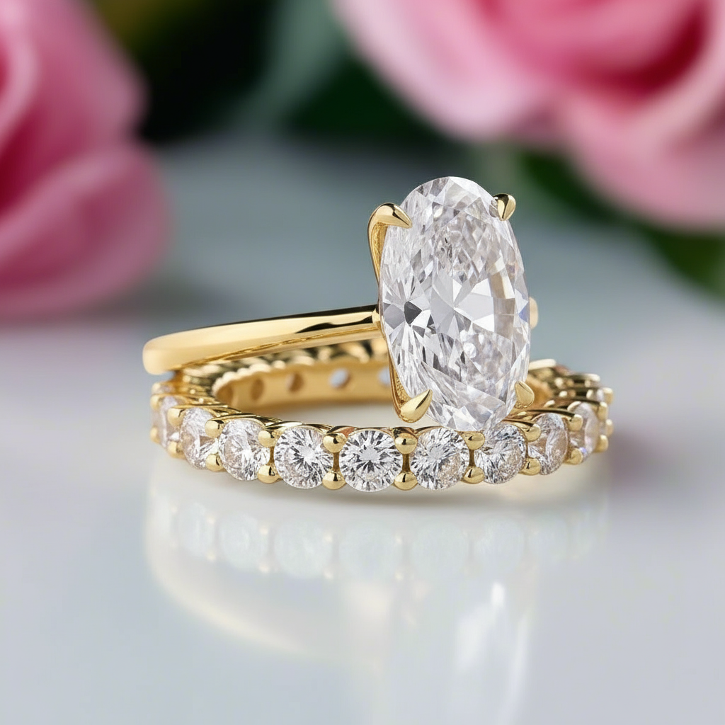 3.50ct Oval Cut Yellow Gold Wedding Ring Set-Black Diamonds New York