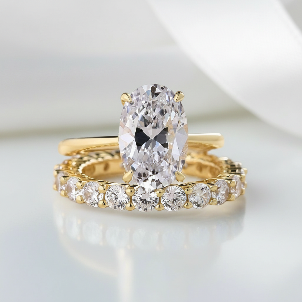 3.50ct Oval Cut Yellow Gold Wedding Ring Set-Black Diamonds New York