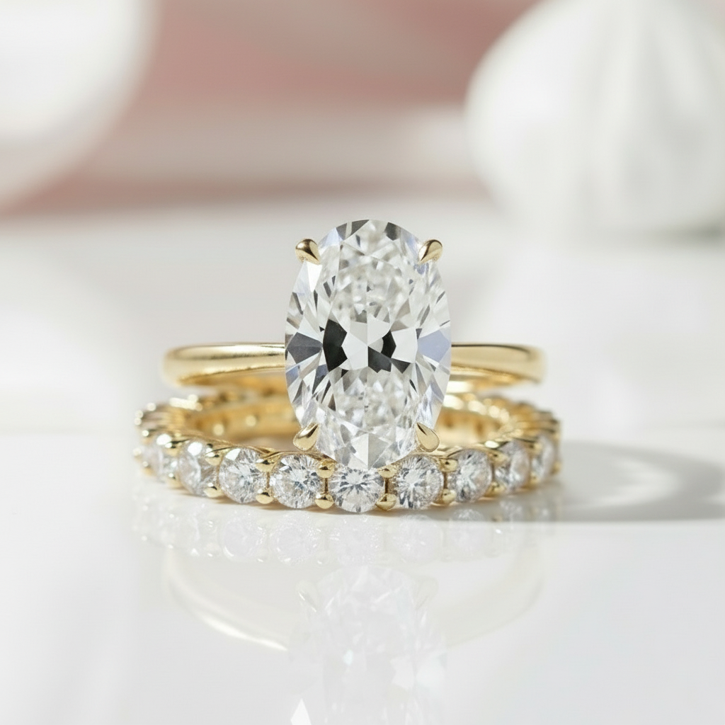 3.50ct Oval Cut Yellow Gold Wedding Ring Set-Black Diamonds New York