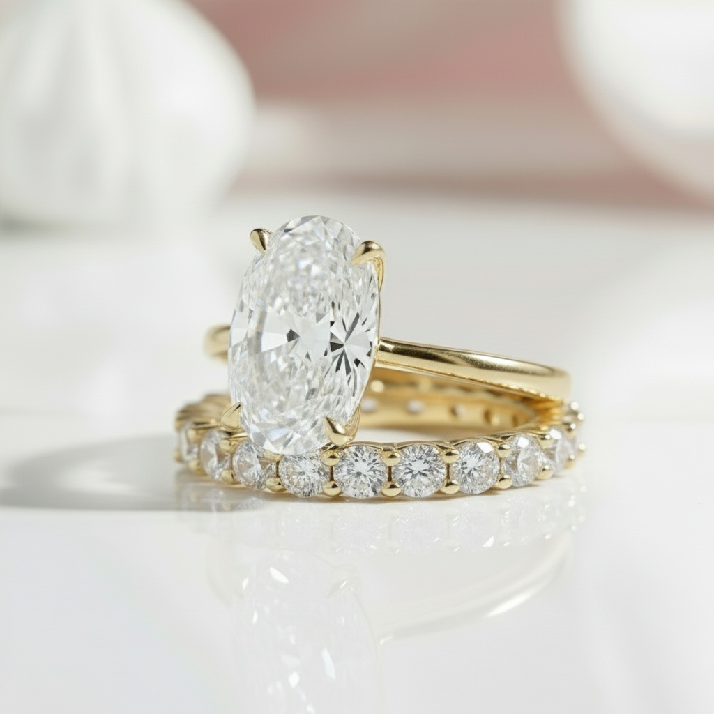 3.50ct Oval Cut Yellow Gold Wedding Ring Set-Black Diamonds New York