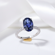 3.5ct Blue Sapphire Oval Cut Diamond Engagement Ring-Black Diamonds New York