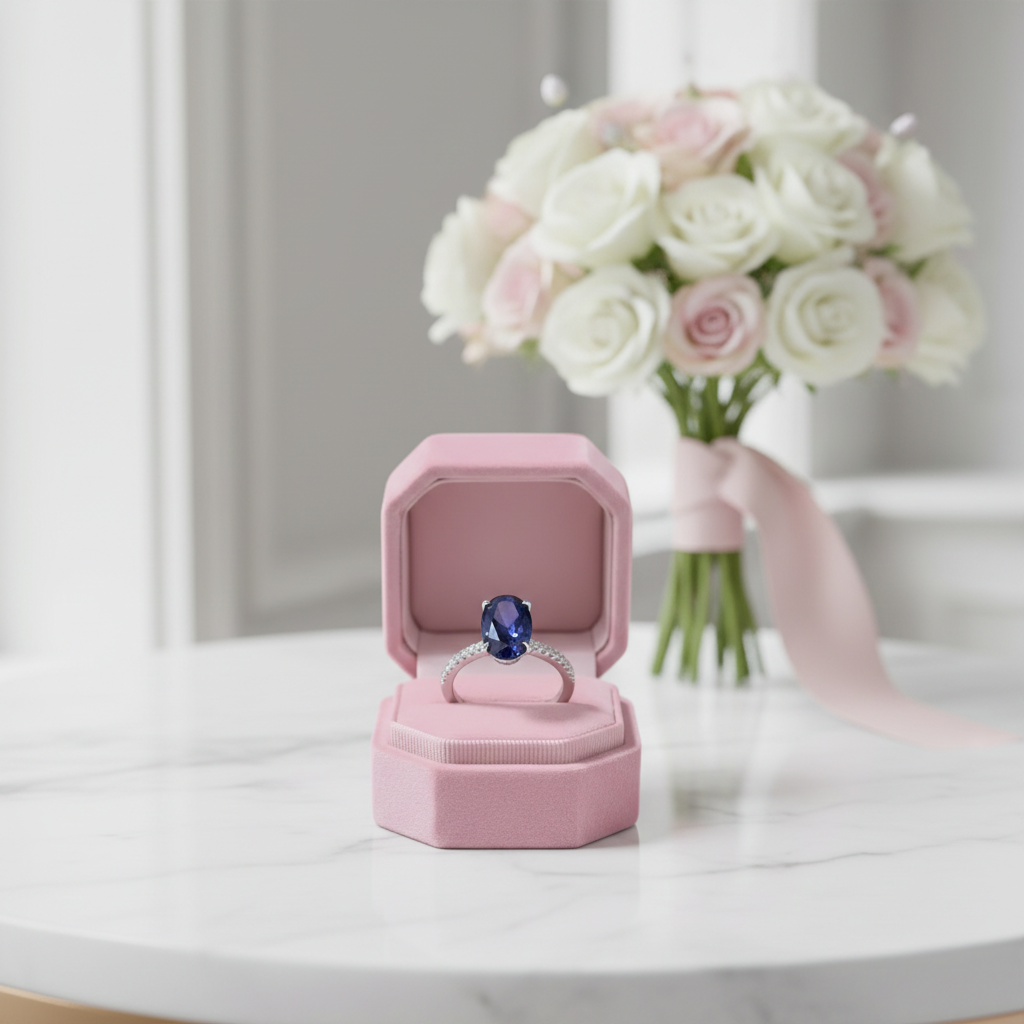 3.5ct Blue Sapphire Oval Cut Diamond Option Engagement Ring-Black Diamonds New York