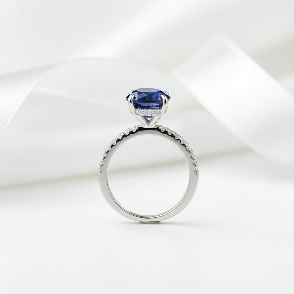 3.5ct Blue Sapphire Oval Cut Diamond Engagement Ring-Black Diamonds New York