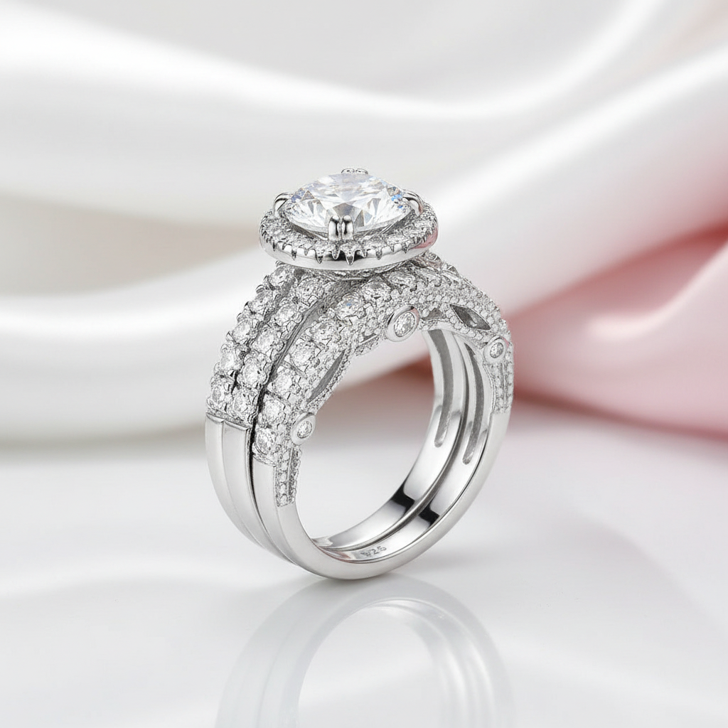 3.5ct Halo Brilliant Round Cut Diamond Engagement Ring Set-Black Diamonds New York