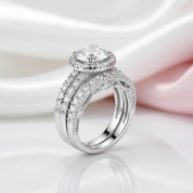 3.5ct Halo Brilliant Round Cut Diamond Engagement Ring Set-Black Diamonds New York