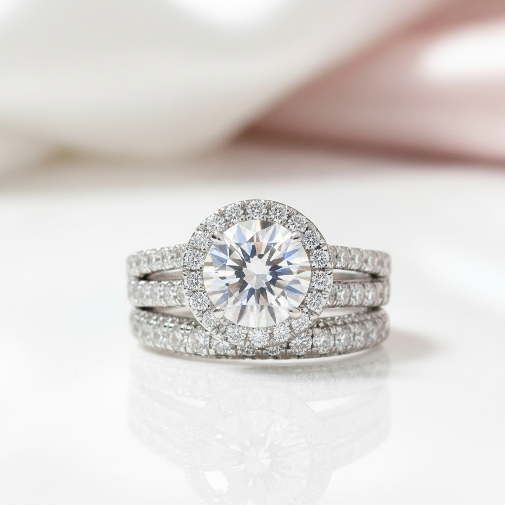 3.5ct Halo Brilliant Round Cut Diamond Option Engagement Ring Set-Black Diamonds New York