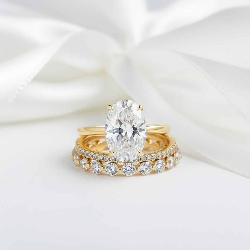 3.5ct Oval Cut Simulated Diamond Ring Set-Black Diamonds New York