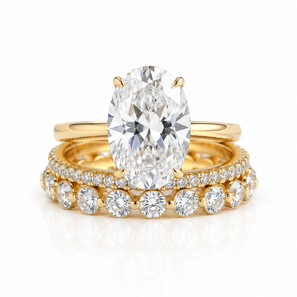 3.5ct Oval Cut Simulated Diamond Option Ring Set-Black Diamonds New York
