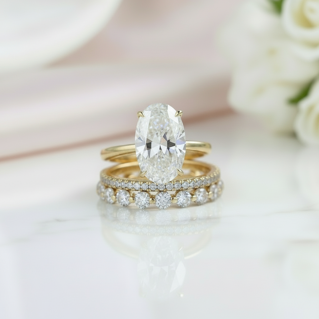 3.5ct Oval Cut Simulated Diamond Ring Set-Black Diamonds New York