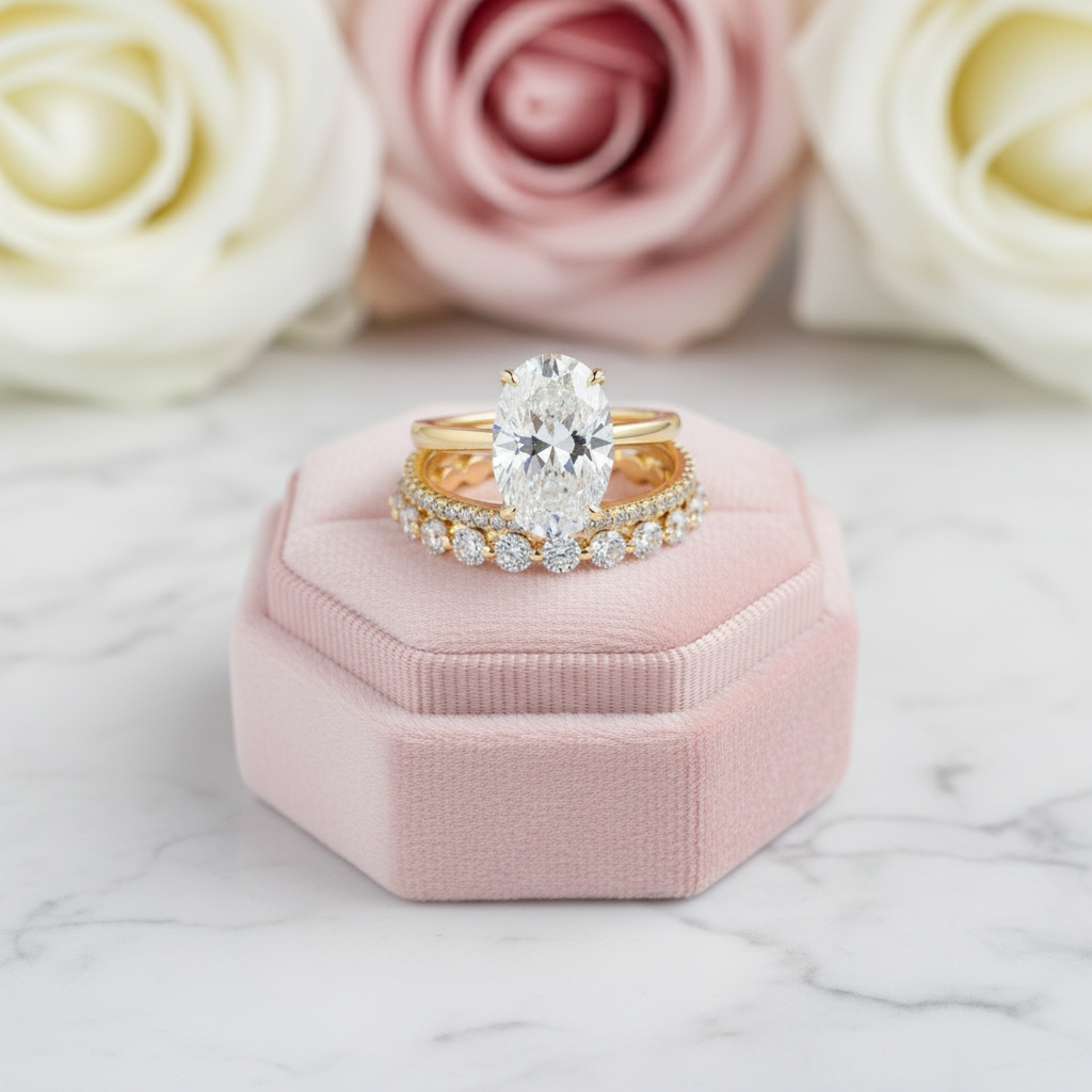 3.5ct Oval Cut Simulated Diamond Ring Set-Black Diamonds New York