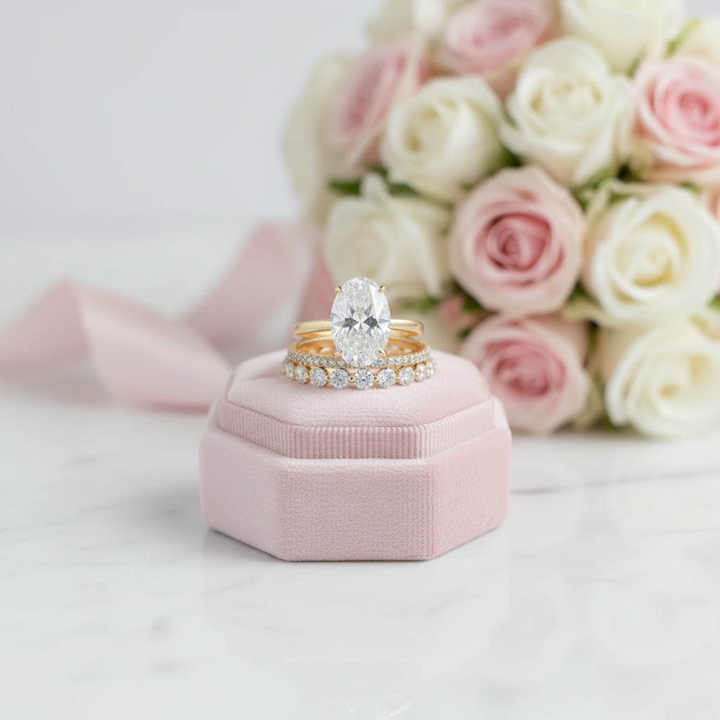 3.5ct Oval Cut Simulated Diamond Option Ring Set-Black Diamonds New York