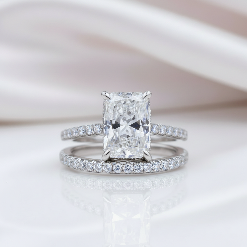 3.5ct Diamond Radiant Cut Wedding Ring Set-Black Diamonds New York