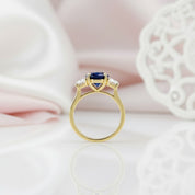 3.5ct Three Stone Blue Sapphire Oval Cut Yellow Gold Engagement Ring-Black Diamonds New York