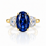 3.5ct Three Stone Blue Sapphire Oval Cut Yellow Gold Engagement Ring-Black Diamonds New York